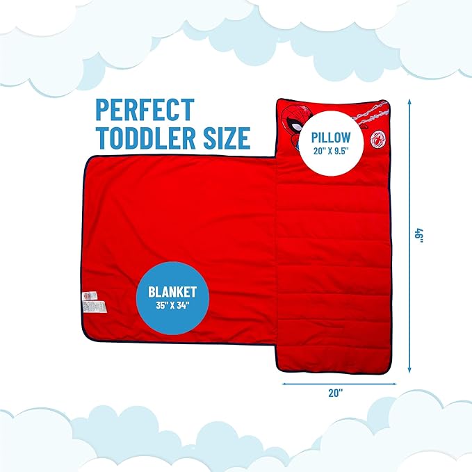 Jay Franco Kids Nap Mat with Embedded Pillow & Blanket – Soft 46"x20" Microfiber Sleeping Bag with Name Tag & Handle for School, Travel, Sleepover