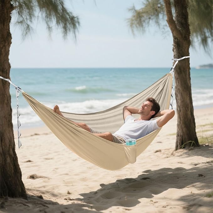 Tan Solid Color Camping Hammock Cloth Hammock for Camping Travel Accessories