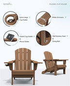 SERWALL Adirondack Chair with Cup Holders - Composite Adirondack Chairs Set of 8 HDPE Outdoor Chairs All Weather Use- Brown