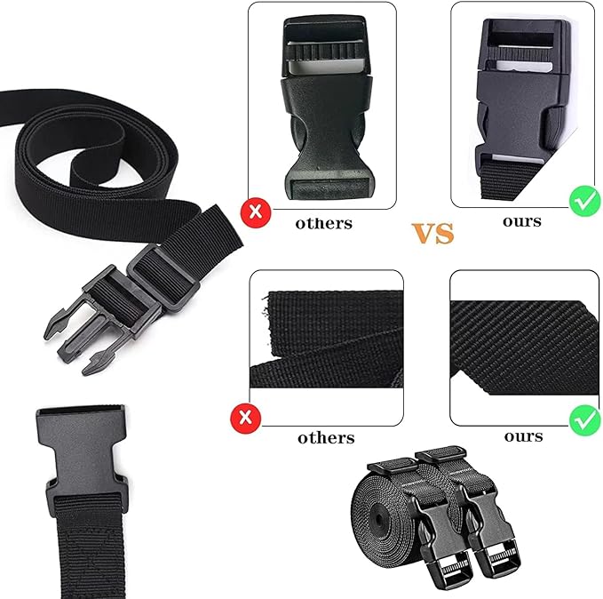 Nylon Strap with Buckle, Quick Release Short Adjustable Straps with Buckles, Securing Tie Down Straps for Backpacking, Compression Golf Bag, Camping Outdoor Activities 4Pcs 1" x 142" (12ft)