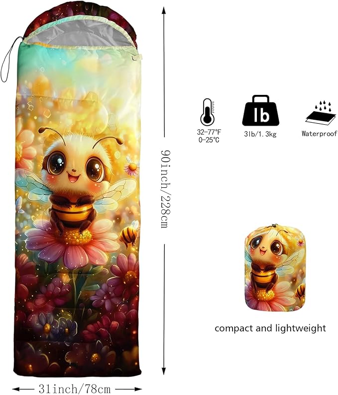 AILONEN Kawaii Panda Sleeping Bags,Lightweight & Waterproof,3 Season Warm & Cool Weather,Dreamy Purple Flower Animal Themed Sleeping Bags for Boys,Girls,Kids,Adults Travelling,Outdoors