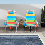 VINGLI Tall Beach Chair 2 Pack Lightweight, Backpack Beach Chair for Adults with 5-Position, Cooler Bag, Cup Holders, Towel Bar, Folding Beach Camping Chairs（16“-Rainbow）