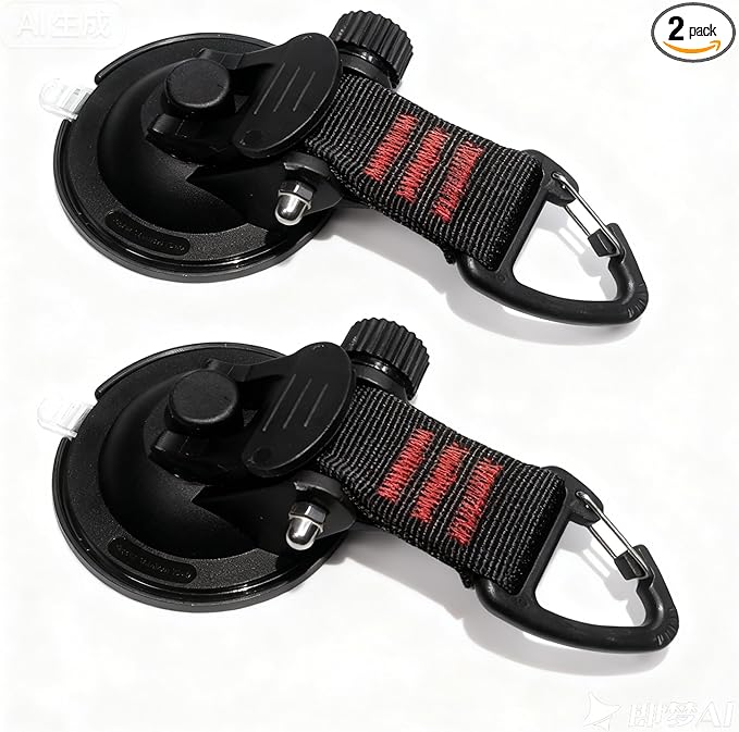 Heavy Duty Suction Cup Hooks (2-Pack) - Strong Suction Cups for Car Awning, RV & SUV Tent - Window Hooks for Camper Accessories, Car Camping Essentials & Home Use