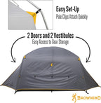 Browning Camping Glacier 4-Person Tent, Free-Standing Cabin Style with Full Coverage Fly