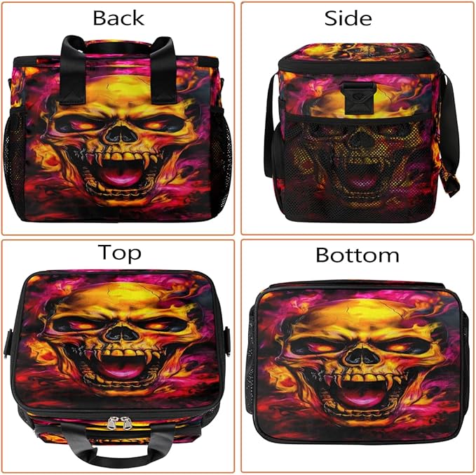 Gothic Skull Flame Soft Cooler Bag Insulated Lunch Box for Men & Women, Large Leakproof Lunch Bag Portable Beach Cooler for Work, Picnic, Road Trips,Fishing, Travel, Camping,A-9