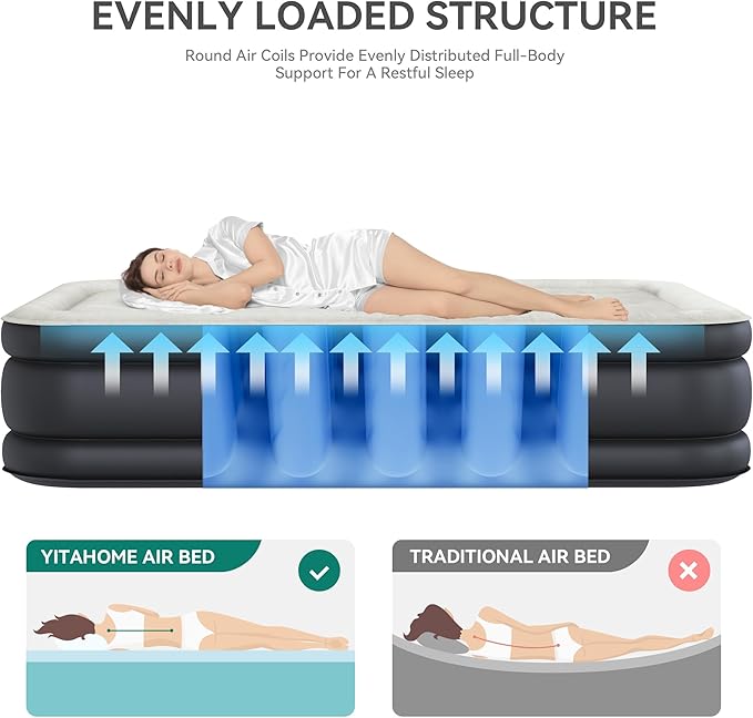 YITAHOME Full Air Mattress with Built-in Pump, 18-Inch Foldable Inflatable Bed with Carry Bag and Repair Patch, Deluxe Raised Air Mattress for Home, Travel, and Camping, Black