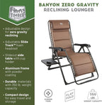 TIMBER RIDGE Aluminum Zero Gravity Chairs, Folding Recliner Chair Padded with Cup Holder and Headrest, Adjustable Lounge Reclining Chair for Outdoor Camping Lawn Patio Indoor, Supports 350lbs, Brown