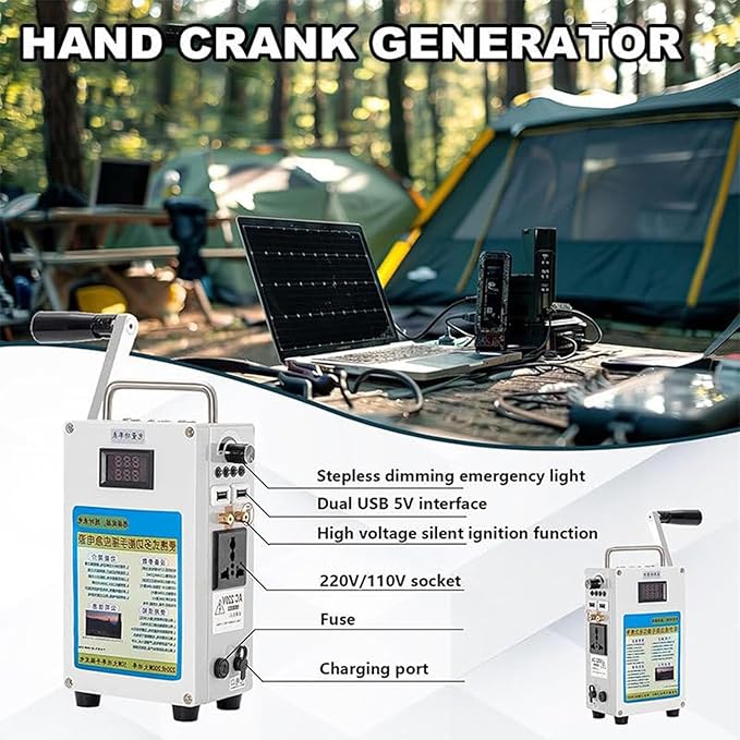 Manual Power Supply Emergency Charger, Emergency Power Supply Charger, Portable Hand Crank Generator, DC12V, No Fuel Required, 27000mAH Battery, for Home and Emergency 发电机