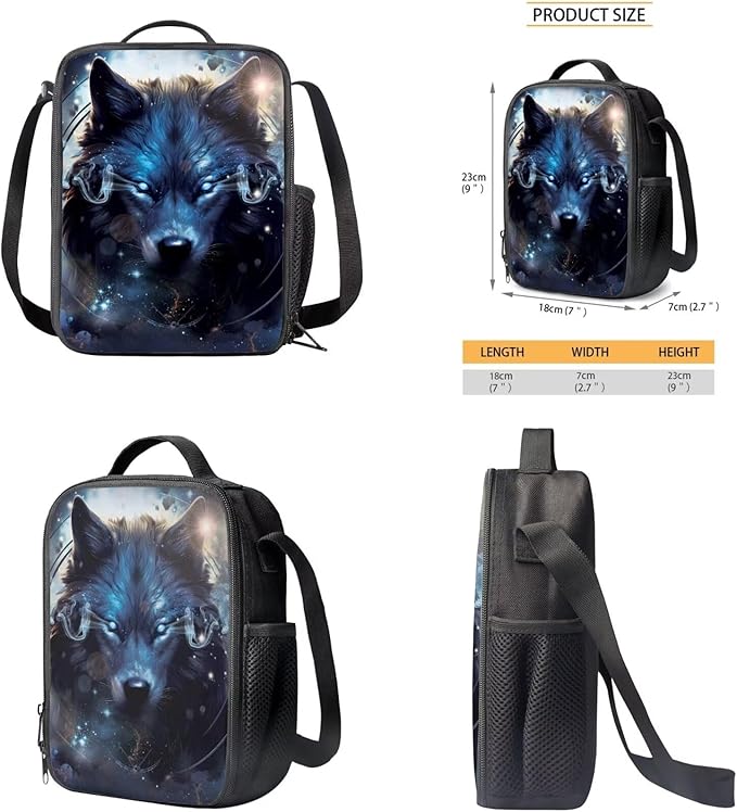 Ystardream Cool Wolf Backpack for Boys 10-12 Kids Backpack with Lunch Box Pencil Box Custom Student Backpack for Teenagers Primary School Backpack for School Travel Dance Sports Camping