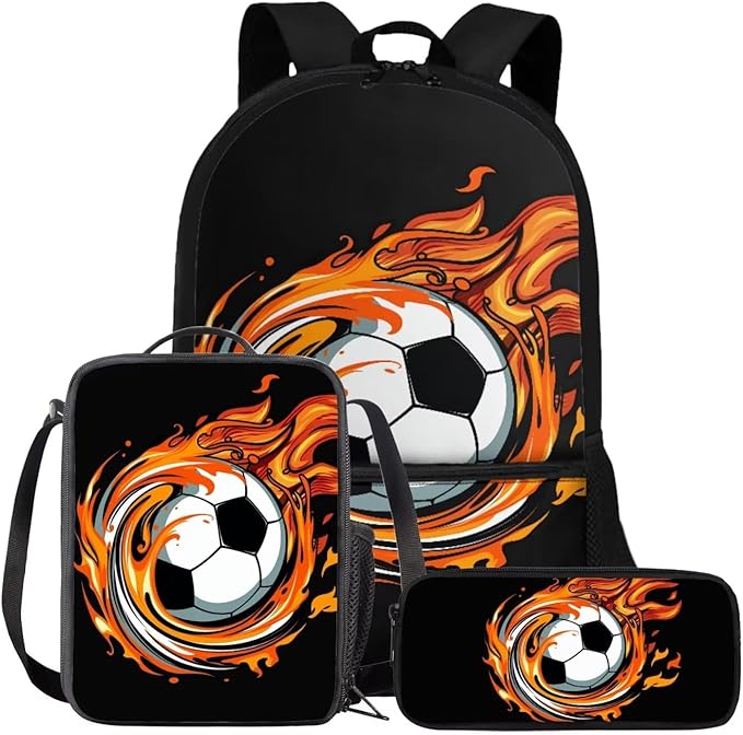 Rnyleeg Cartoon Soccer Backpack for Boys 6-8 with Lunchbox Lightweight Kids Bookbag Set 3 Piece for Elementary School Mochilas Para NiñA