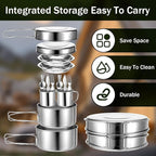 14Pcs Stainless Steel Camping Cookware Set, Lightweight Compact Camping Pots Pans Set with Cups Plates Forks Knives Spoons for Backpacking Camping-Cooking Hiking and Picnic
