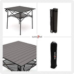 SUNNYFEEL Aluminum Folding Table for Camping, Lightweight Roll Up Top, Portable Camp Tables with Carry Bag for Outdoor Picnic (Square, Brown)
