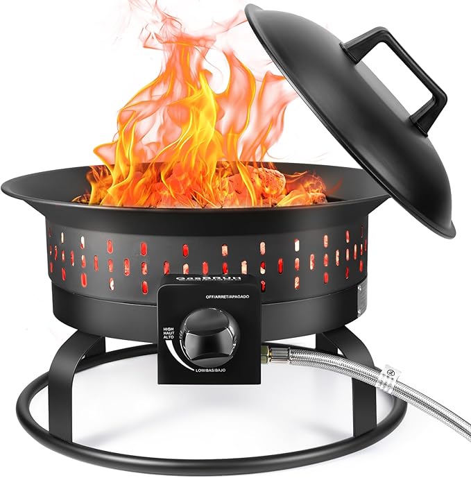 Outdoor Portable Propane Fire Pit, 19-Inch,60,000 BTU with Cover&Carry Kit,Camping Propane Fire Pits,Gas Firebowl,Portable Gas Fire Pit for Outside Patio,Backyard,Camping,RV,Deck,Tailgating