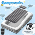 Inflatable Toddler Travel Bed - 67'' Large Size Safety Kids Air Mattress with 4 Sides - Portable Camping Bed for Outdoor Sleepovers, Easy to Inflate & Deflate with Storage Bag & Pump, Grey