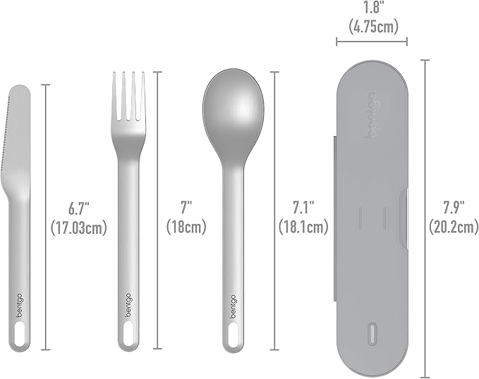 Bentgo Stainless Travel Utensil Set - Reusable 3-Piece Silverware Set with Carrying Case, High-Grade Premium Steel, BPA-Free Case, Eco-Friendly - Ideal for Travel, Camping, and Office Use (Gray)
