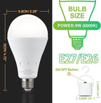 6 Pack Rechargeable Emergency Light Bulbs, Battery Powered LED Light Bulb 6000K Daylight E26 120 Volt 9W 60W Equivalent with 1200mAh for Home Power Outage Camping Hurricane