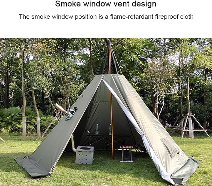Hot Tents Outdoor Tents Teepee with Stove Hole Waterproof Family Pyramid Tent Camping Backpacking Hiking Mountaineering Heated Shelter
