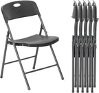 DUMOS 6 Pack Folding Chairs Heavy Duty with Ergonomic Back - Plastic Stackable Portable Dining Chiars Set, for Home and Office, Conference, Wedding, Party, Patio, Garden, for Indoor Outdoor, Black