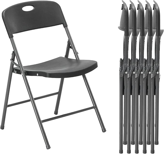 DUMOS 6 Pack Folding Chairs Heavy Duty with Ergonomic Back - Plastic Stackable Portable Dining Chiars Set, for Home and Office, Conference, Wedding, Party, Patio, Garden, for Indoor Outdoor, Black