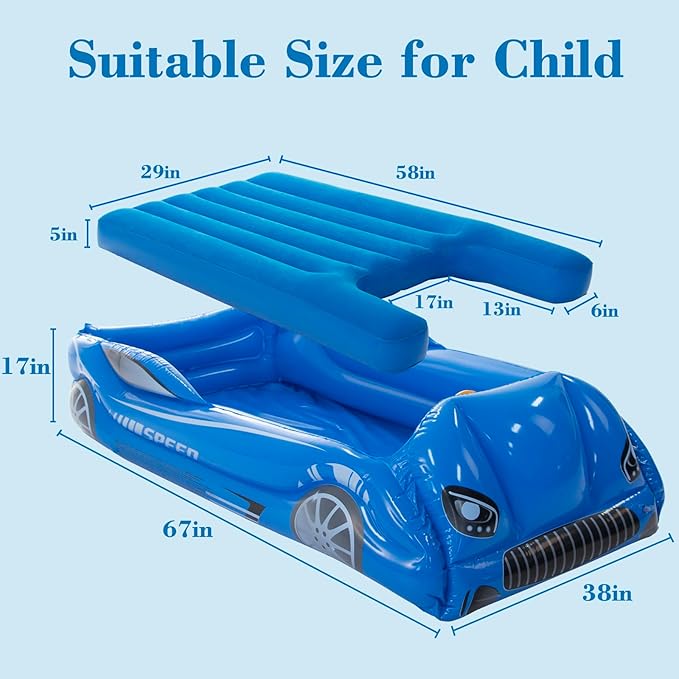 RAPTAVIS Kids Air Mattress Inflatable Toddler Travel Bed with Sides, Cot Sleeping Pad, Blue