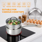 Ohtomber Tri-Ply Steamer for Cooking - Stainless Steel 3 Qt Saucepan with Lid, Medium Kitchen Induction Cooking Pot with Vegetable Food Steamer Basket, Non Stick Sauce Pan with Stay-Cool Handle