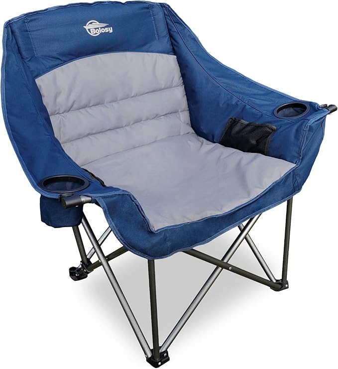 Oversized Camping Chair Portable Folding Camping Chairs with Side Pocket Cup Holder and Carry Bag Heavy Duty Outdoor Camping Chairs for Adults, Fishing, Sports, Trip, Support 500lbs, Blue