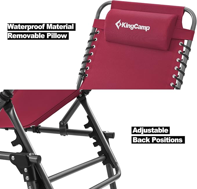 KingCamp Reclining Lounger Chair Camping Cots, 74.8" x 23.2" x 13.3", Wine