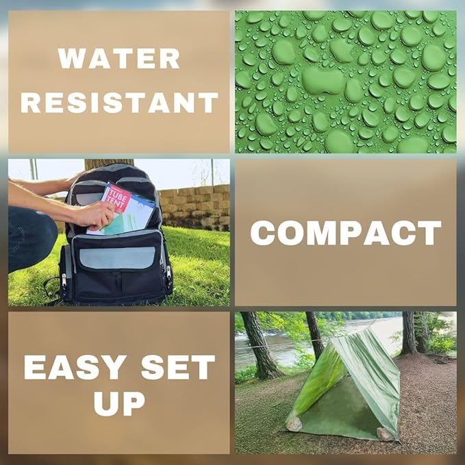 Emergency Zone Reflective & Green Survival 2 Person Tube Tents. Available in 1, 2, 3, 48 Packs. (Green, 48)
