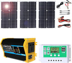 100W Monocrystalline Solar Panel Kit with Lightweight Inverter for RV, Camping, and Boat(Black,75W)
