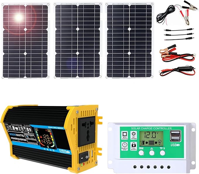 100W Monocrystalline Solar Panel Kit with Lightweight Inverter for RV, Camping, and Boat(Black,75W)