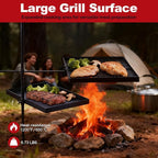 VINGLI Swivel Camping Firepit Grill, Foldable Campfire Steel Grate w/Griddles & Storage Bag, 360° Adjustable, Open Fire Outdoor Cooking Equipment, Parties, Activities, Families Use 31'' x 17'' x 32''