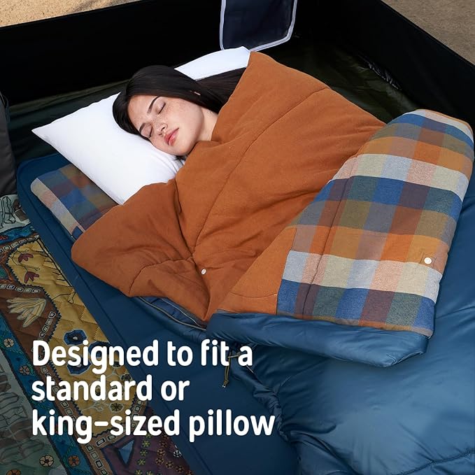 Kelty Wayback Flannel Lined Sleeping Bag, Built in Blanket, Traditional Rectangle Shape, Organic Flannel Cotton Liner, Dual Locking Slide Zips