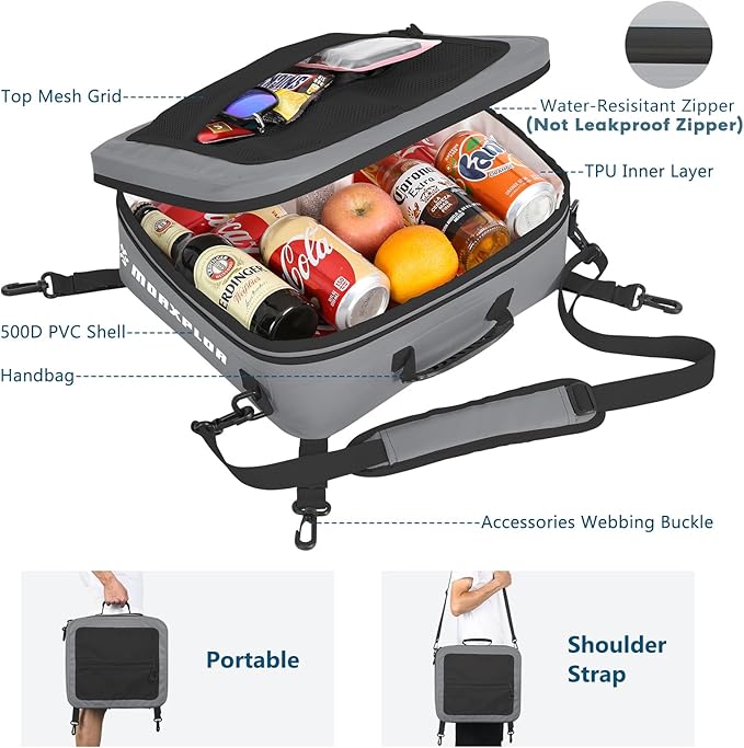 Waterproof PVC Paddleboard Cooler Deck Bag - 12 Can Soft Insulated Cooler for Paddleboarding, Camping, Kayaking