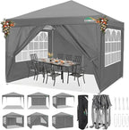 COBIZI 10x10 Pop Up Canopy Tent with 4 Sidewalls, Easy Set Up Canopy 10x10 Waterproof Commercial Outdoor Gazebo Portable Shelter Instant Tents for Parties,Backyard,Flea Market(Carrying Bag×1,Grey