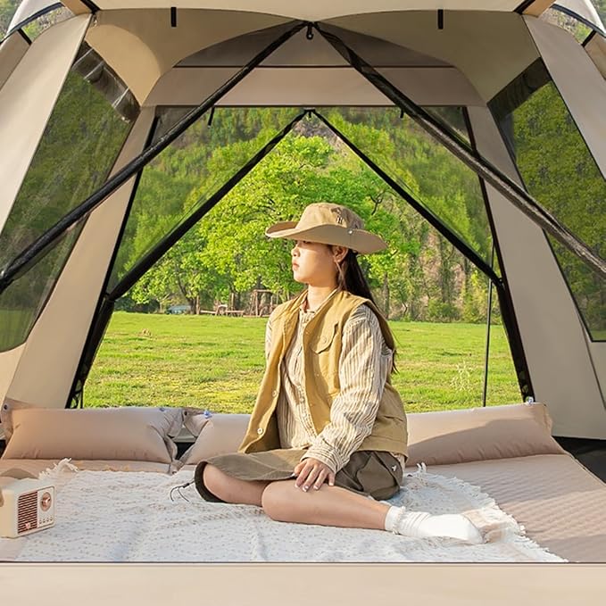 Tents for Camping 3/5 Person Tent Waterproof Beach Canopy Tent Pop Up, Easy Setup Backpacking Tents with Mats, Dome Tent, Family Tent for Outdoor Hiking with Porch (Color : /Khaki, Size : 3-4 Person