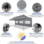 COBIZI 10x30 Pop up Canopy Tent 10x30 Canopy with Sidewalls, Heavy Duty Party Tent Tents for Parties, Foldable UPF 50+ Waterproof Commercial Easy up Canopy with Roller Bag, Grey(Windproof Upgraded)
