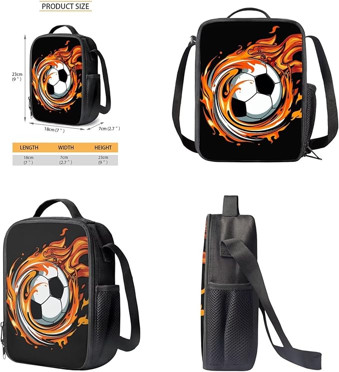 Rnyleeg Cartoon Soccer Backpack for Boys 6-8 with Lunchbox Lightweight Kids Bookbag Set 3 Piece for Elementary School Mochilas Para NiñA