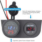 12/24V Multi-Functional 2-Hole Tent Panel Car Conversion Socket Cigarette Lighter Power Adapter+Digital Voltmeter Waterproof Socket Combination for Car Boat RV