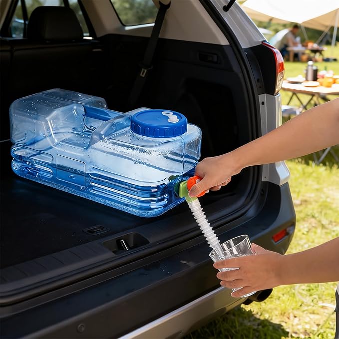 Dicunoy Camping Water Container, 2.6 Gallon Portable Water Jug with Spigot, Thick Water Dispenser Brick with Wide Filler Opening for Hiking, Picnic, Vehicle, Outdoor, Emergency, Hurricane Supplies