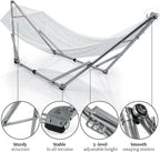 Tranquillo Adjustable Hammock Stand, Collapsible Camping Hammock with Stand, 650 lbs Capacity Double Hammock Stand, Foldable Stainless Steel Breathable Polyester Hammock Net, Carry Bag Included, Grey