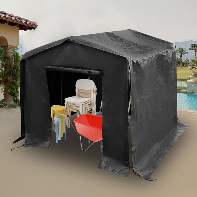 Outdoor Storage Shelter Shed, 8' x 8' Heavy Duty Portable Utility Shed Storage Shelter with Roll-Up Door, Large Steel Frame Garage Garden Shed for Backyard, Patio Lawn