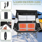 Nice C Heated Double Camping Chair with Canopy, Heated Outdoor Sports Folding Chair with Battery, Portable Padded Umbrella Chairs with Shade, Cup Holder, Cooler Bag, Loveseat for Lawn, Outdoors