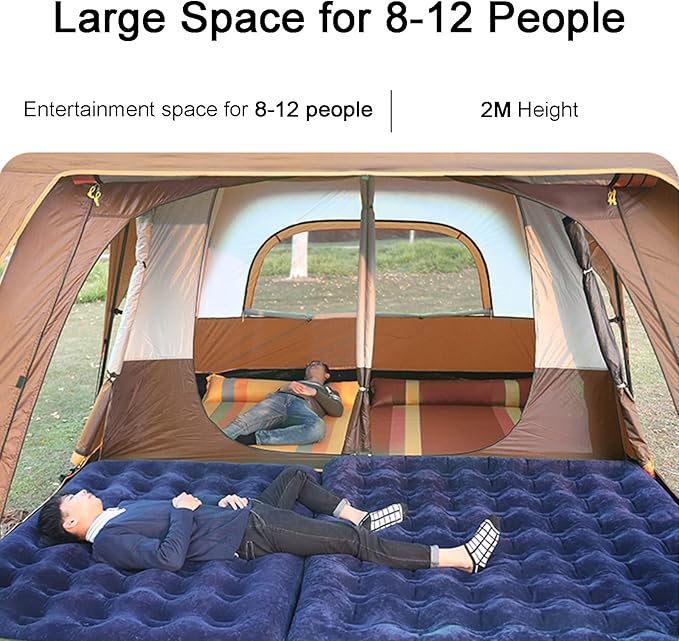 Family Cabin Tents, 2 Rooms, Portable Instant with Removable Rainfly, Automatic Tent for Camping Hiking Mountaineering(330 * 210 * 185cm)