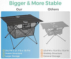 Lightweight Camping Table - Portable Folding Beach Side Table w/2 Cup Holders & Large Storage Basket, Compact Fold for Tailgate Travel Outdoor Fishing Picnic | 29.2" W x 21.7" D (Black)