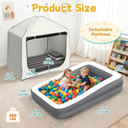 Inflatable Toddler Travel Bed with Tent - Kids Air Mattress with High-Speed Pump - Portable Blow Up Air Cribs with Safety Sides & Carry Bag - Lightweight Camping Tent for Outdoor - khaki & Grey 67inch