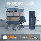Double Beach Chair With Canopy Shade Camping Chair With Canopy Oversized Double Camping Chair With Canopy Folding Loveseat Chair With Two Cup Holders and Cooler Bag For Camping,Beach, Fishing