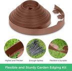 2-Inch x 50 FT Landscape Edging Border with 75 Spikes, Garden Edging Lawn Border Kit, Plastic Edging Border Flexible for Garden Flower Beds Lawn Yard Pathway (Brown)