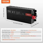 VEVOR Modified Sine Wave Inverter, 3000Watt, DC 12V to AC 120V LCD Display Power Inverter with 3 AC Outlets 2 USB Port 1 Type-C Port 10 Spare Fuses, for Large Household Equipment, CE FCC Certified