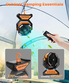 Rechargeable Fan Portable-Camping Fans for Tents, 20000mAh Battery Powered Fan Camping Lights with Remote Hook, 4 Timer/4 Speed,Oscillating 45°/90°, Suitable for Personal Office Desk Travel Beach BBQ