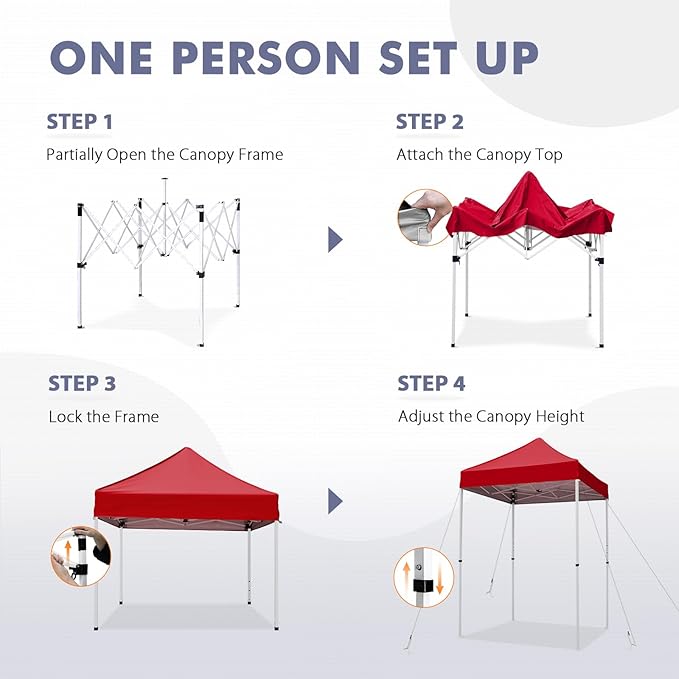 5x5 Pop Up Canopy Tent, Instant Portable Beach Canopy, Outdoor Tent with Carry Bag for Camping, Sports, Tailgating, Events, Red